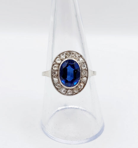 Bague 56 Bague pompadour or blanc et platine, saphir, diamants taille rose (circa 1910) 58 Facettes A04541