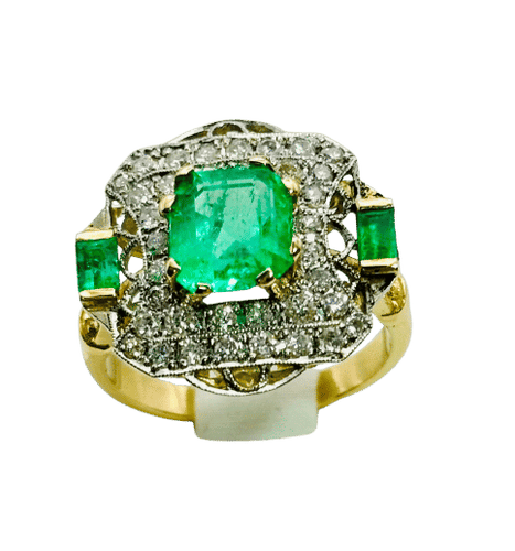 Bague 54 Bague en or jaune avec émeraudes et diamants 58 Facettes 50296