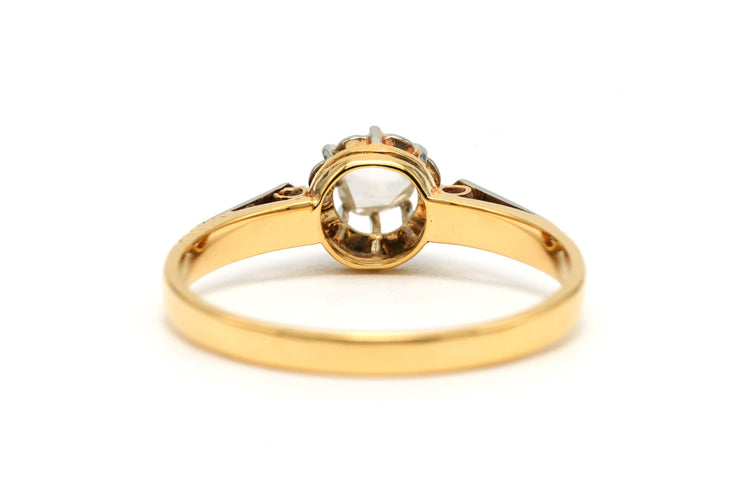 Bague 53 Bague Art Déco en or jaune et blanc 18 carats sertie d'un diamant taille rose 58 Facettes B743