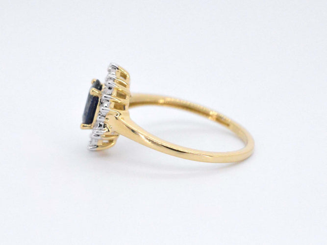 Bague 54 Bague entourage en or jaune avec saphir et diamants 58 Facettes 2273