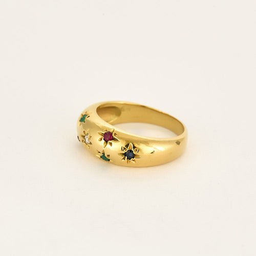 Bague 53.5 Bague jonc en or jaune, diamant, rubis, saphir et émeraude 58 Facettes LOR33782