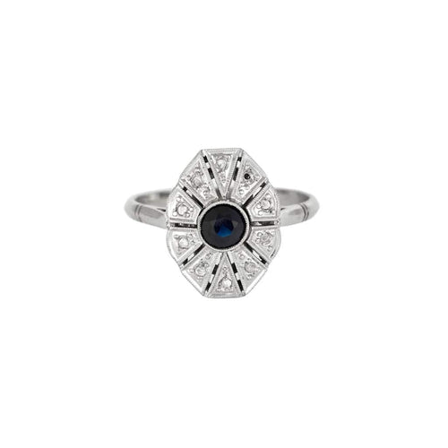 Bague 56 Bague art déco platine et or blanc, saphir et diamants 58 Facettes GULK189