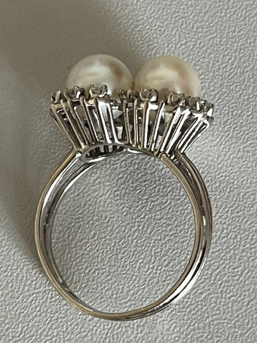 Bague 60 Bague Or Gris Perles Diamants 58 Facettes 5478