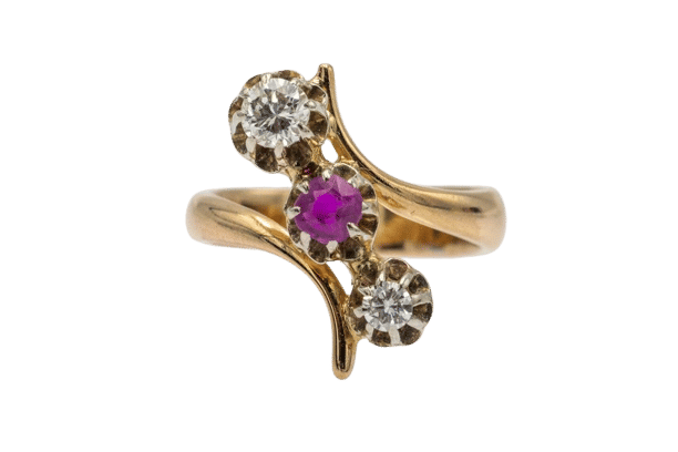 Old French trilogy ring with ruby and diamonds 0.34ct 58 Facettes 9365V