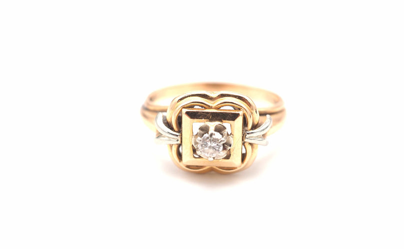 Bague 54 Bague en or jaune et or blanc avec diamant 58 Facettes