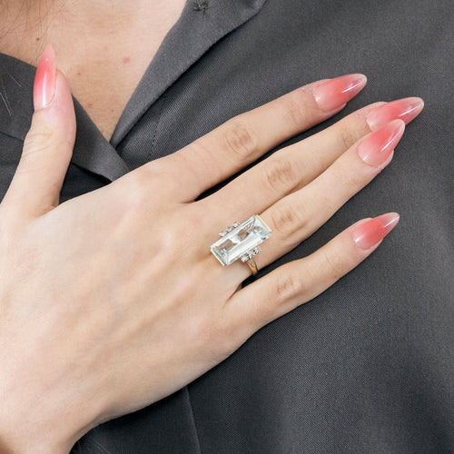 Bague 47 Bague or blanc, aigue marine et diamants 58 Facettes GU176