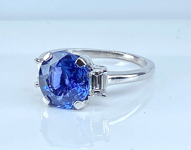 Bague 54 Bague en or blanc, superbe saphir 3,58 carats Ceylan non chauffé 58 Facettes AB385