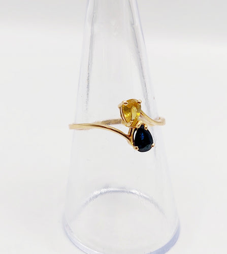 Bague 55 Bague toi et moi vintage or jaune 18k saphirs jaune et bleu 58 Facettes A06006