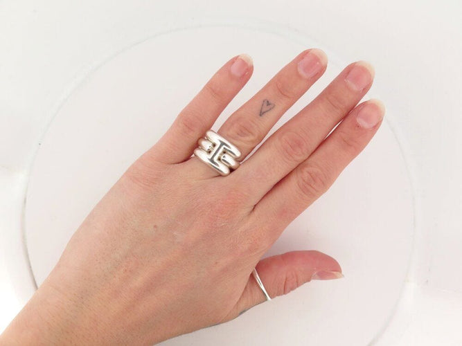 Bague 54 bague HERMES vif argent massif 925 14gr motif h t54 + boite  sterling 58 Facettes 267571