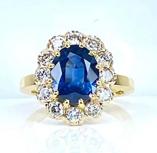 Bague 50 Bague marguerite en or jaune 18 carats, saphir 3,50 carats et diamants 58 Facettes AB548