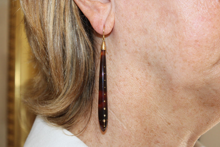 Boucles d'oreilles Boucles d'oreilles anciennes en or piqué écaille de tortue 58 Facettes 7678