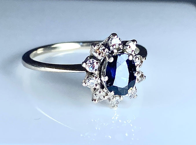 Bague 55 Bague or blanc saphir et diamants 58 Facettes AB336