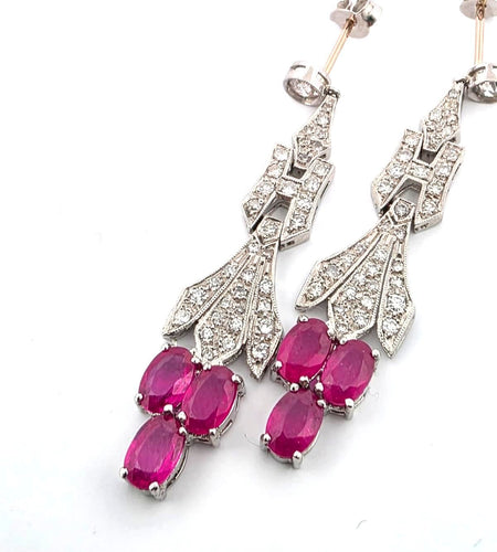 Boucles d'oreilles Superbes boucles d'oreilles en platine massif avec rubis et diamants 58 Facettes