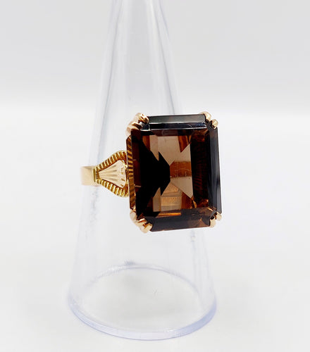 Bague 55.5 Bague cocktail vintage or rose quartz fumé, art déco 58 Facettes B01000