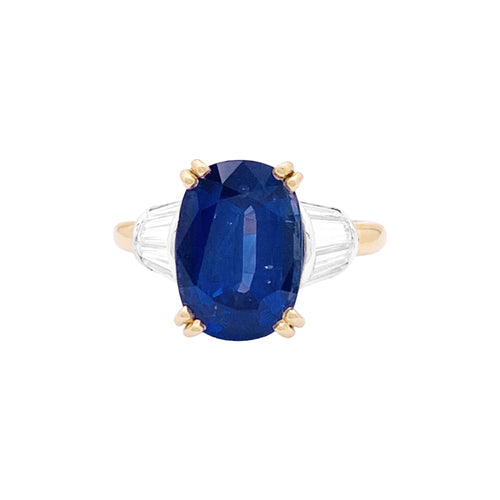 Bague 56 Bague saphir 5,86 cts, or jaune, platine, diamants. 58 Facettes 34920