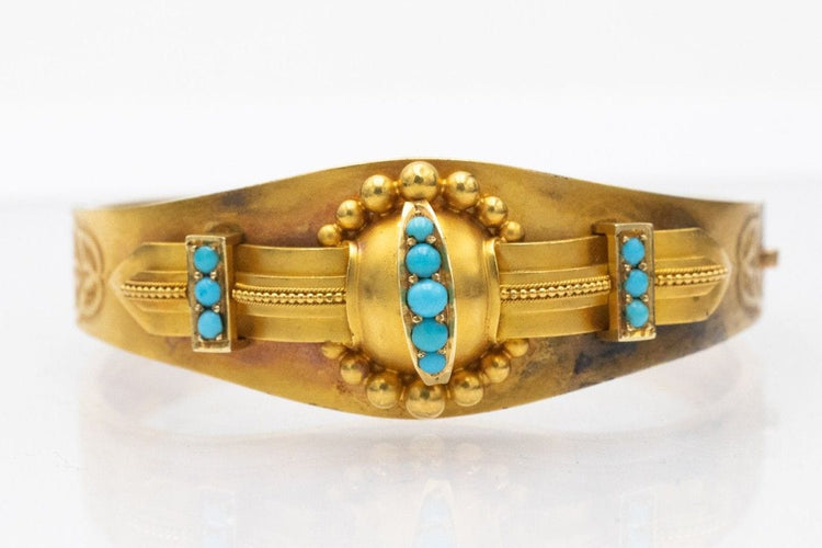 Bracelet Bracelet victorien en or jaune à haute teneur en carats avec turquoises, Grande-Bretagne, 1850-1880 58 Facettes 10605
