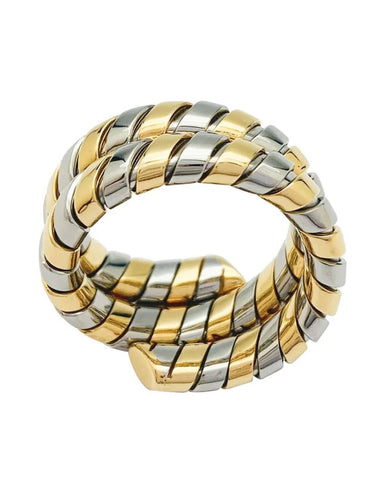 Bague Bague Bulgari Serpenti Tubogas en or jaune 18 carats et acier, années 1980 58 Facettes
