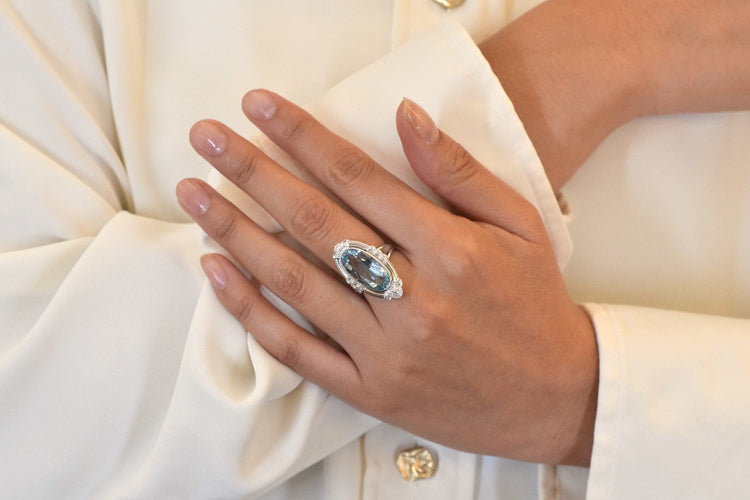 Bague 53 Bague vintage aigue-marine et diamants en or 18k 58 Facettes 25980