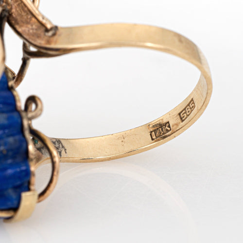 Bague 52 Bague vintage années 70 avec diamants et insecte, grande taille, or jaune 14 carats 58 Facettes G13998