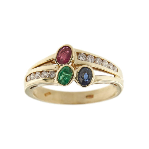 镶有红宝石、绿宝石、蓝宝石和钻石的戒指