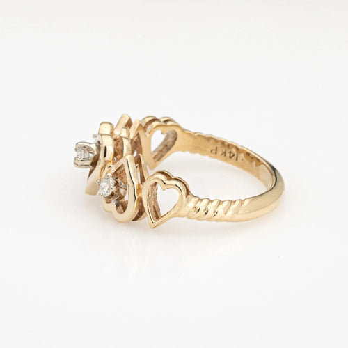 Bague Bague cœur en diamant vintage en or jaune 14 carats, taille 6,75, bijouterie fine 58 Facettes 15433