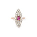 Bague 51.5 Bague Marquise rubis Birman, diamants, platine et or jaune 58 Facettes BRU58