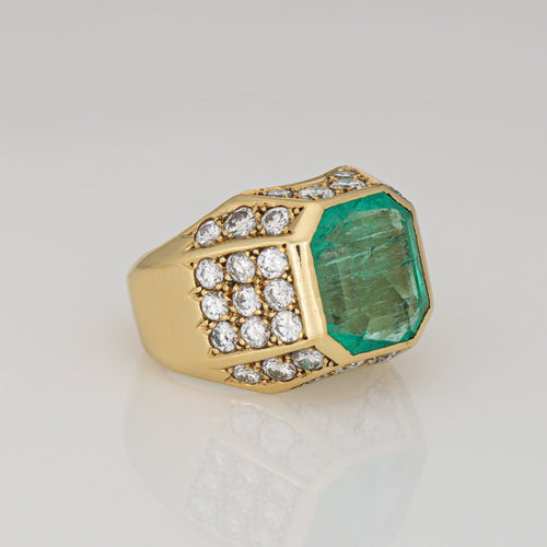 Bague 49 Bague vintage des années 80 avec diamants et émeraude naturelle de Colombie de 6,05 ct 58 Facettes G14081