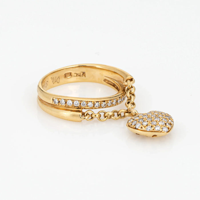 Diamant-Herz-Anhänger-Ring, Nachlass, 18-karätiges Gelbgold, Bandgröße 7, feiner Schmuck, baumelnd