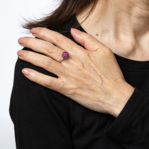 Bague Bague empilable en or blanc 18 carats avec rubis et diamants, taille 6,5, bijoux fins Estate Fine Jewelry 58 Facettes G14017