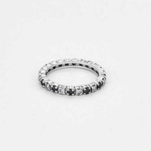 Bague 53 Alliance américaine or gris, diamants et saphirs 58 Facettes NAR0073