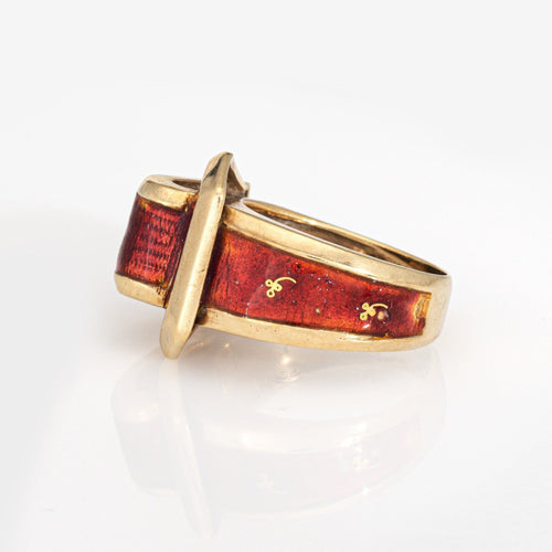 Bague 49 Bague de ceinture vintage en émail rouge et or jaune, bijou de succession raffiné 58 Facettes G14041
