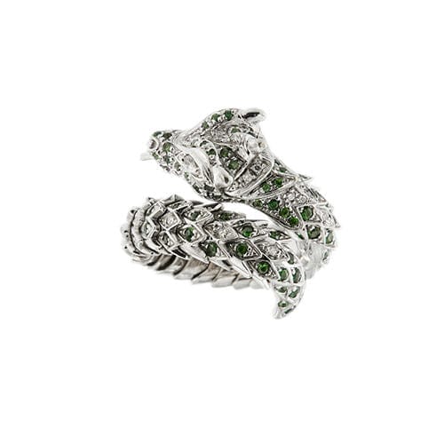 Pierścień smoka ze szmaragdami i diamentami