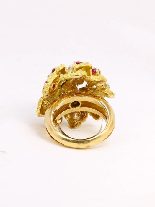 Bague 51 Bague cocktail or jaune diamants rubis 58 Facettes J301