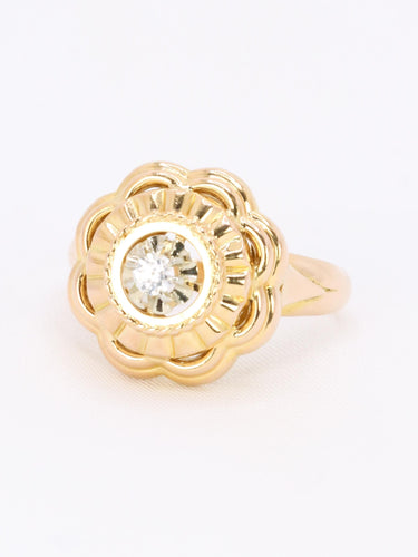 Bague 56 Bague ancienne fleur or jaune pierre blanche 58 Facettes 1CA0000012/1