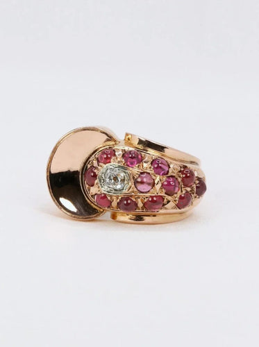 Bague 54.5 Bague tank or rose diamant grenats 58 Facettes J369