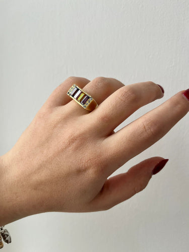 Bague 56 Bague Premier avec pierres multicolores 58 Facettes