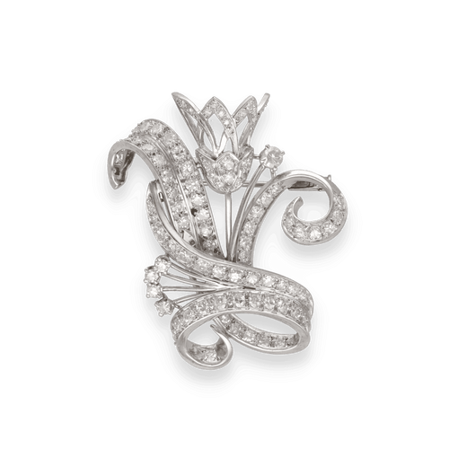 Broche Broche en or gris 18K et platine avec 2,50 ct de diamants taille ancienne - Vers 1950 - 15,50 g 58 Facettes FB10387