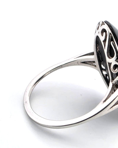 Bague 55 Bague en platine avec onyx et diamant central 58 Facettes