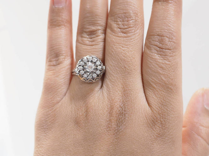 Bague 60 Bague vintage en or blanc, platine et diamants 58 Facettes 33098