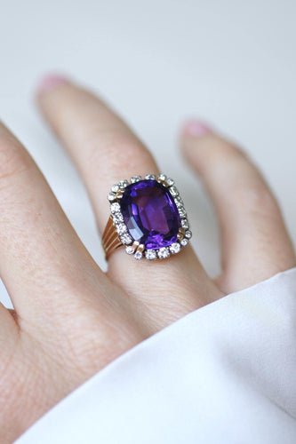 55 Bague Cocktail Améthyste et Diamants 58 Facettes