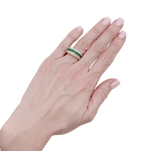 Bague 56 Bague vintage or jaune, diamants, émeraudes. 58 Facettes 34158