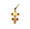 Pendentif croix de Lorraine or jaune, diamants taille rose, pierres rouges (circa 1900) 58 Facettes A05864