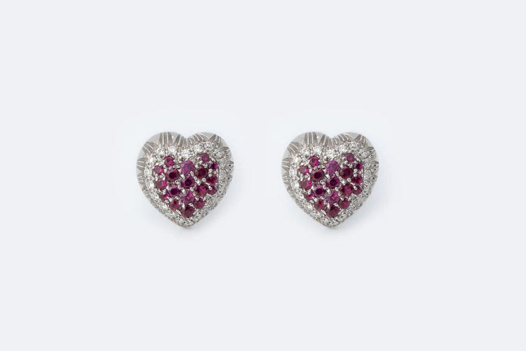 Boucles d'oreilles Oro Bianco Orecchini a cuore in oro bianco con rubini e diamanti 58 Facettes orc226