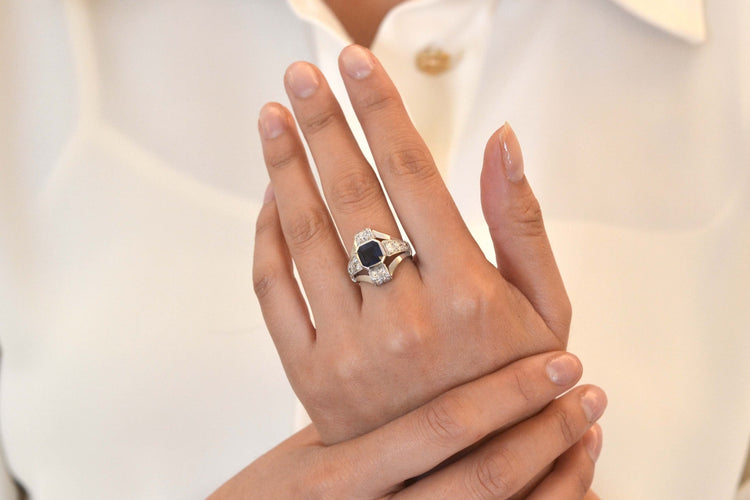 Bague 52 Bague Art Déco Platine Saphir Diamants 58 Facettes 25373