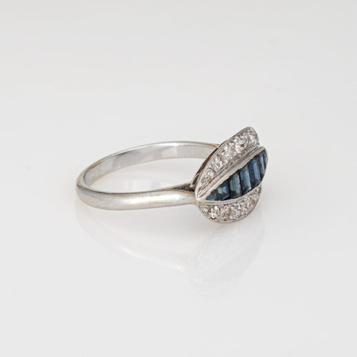 Bague 55 Bague Art Déco vintage en or blanc, platine, diamants et saphir 58 Facettes G14119