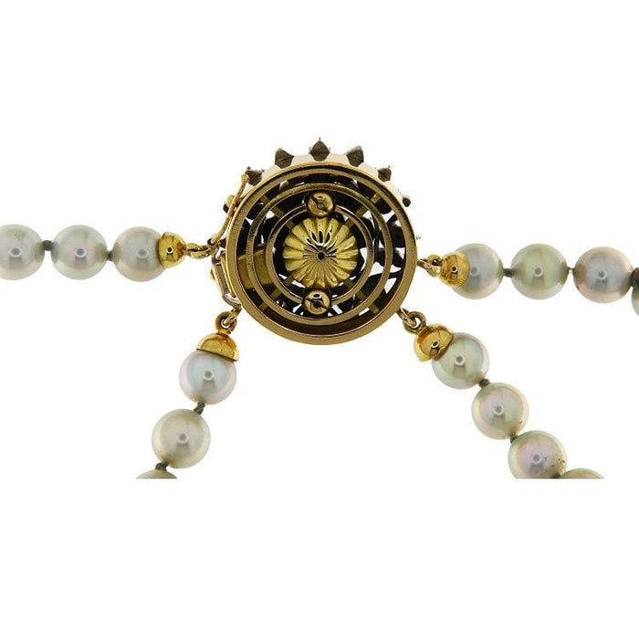 Collier Collier de perles Akoya avec sautoir style ancien en or jaune, argent et diamants 58 Facettes G3629