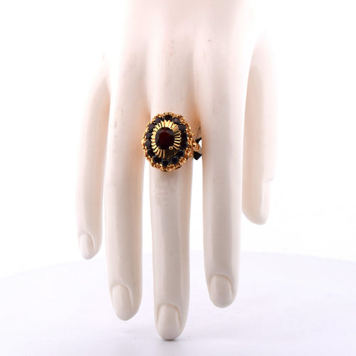 Bague 56 Anello vintage en or jaune 18 kt avec grenats 58 Facettes