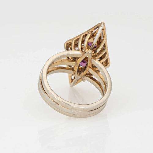 Bague Bague vintage années 80 en forme de losange, diamant et rubis, or jaune 14 carats, taille 5 58 Facettes G13614