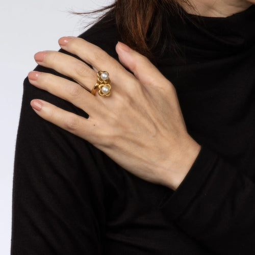 Bague 53 Jean Vitau pour Van Cleef & Arpels - Bague Trèfle Perle de Culture Or Jaune 58 Facettes 14279