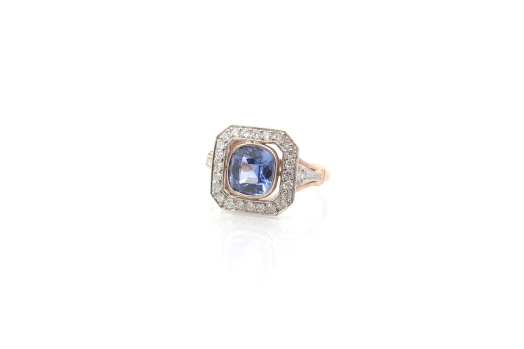 Vintage sapphire and diamond ring in gold and platinum